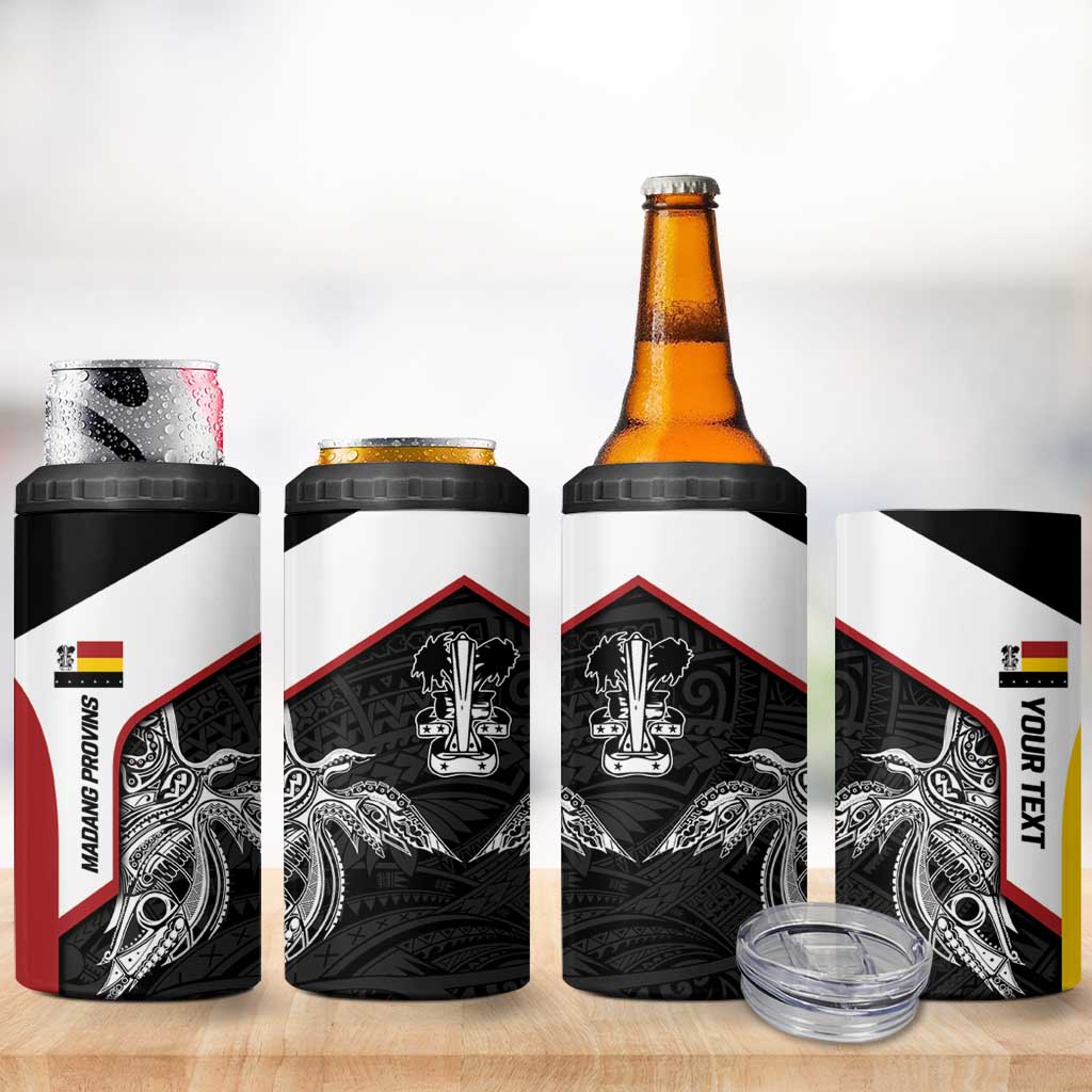 Personalised PNG Madang Province 4 in 1 Can Cooler Tumbler Bird of Paradise Tattoo Flag Motif - Polynesian Pride