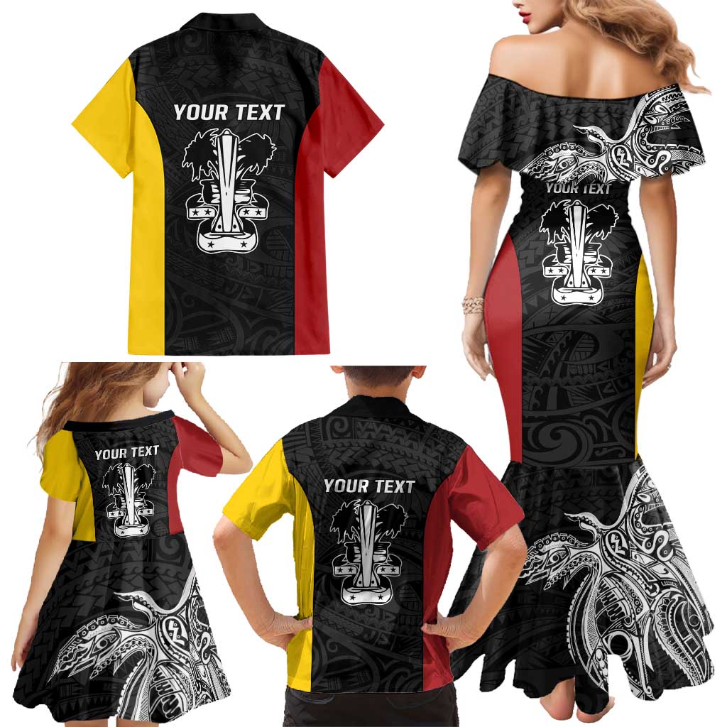 Personalised PNG Madang Province Family Matching Mermaid Dress and Hawaiian Shirt Bird of Paradise Tattoo Flag Motif - Polynesian Pride