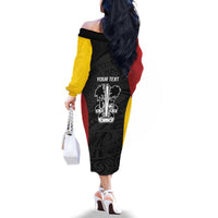 Personalised PNG Madang Province Family Matching Off The Shoulder Long Sleeve Dress and Hawaiian Shirt Bird of Paradise Tattoo Flag Motif - Polynesian Pride