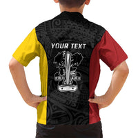 Personalised PNG Madang Province Family Matching Off Shoulder Short Dress and Hawaiian Shirt Bird of Paradise Tattoo Flag Motif - Polynesian Pride