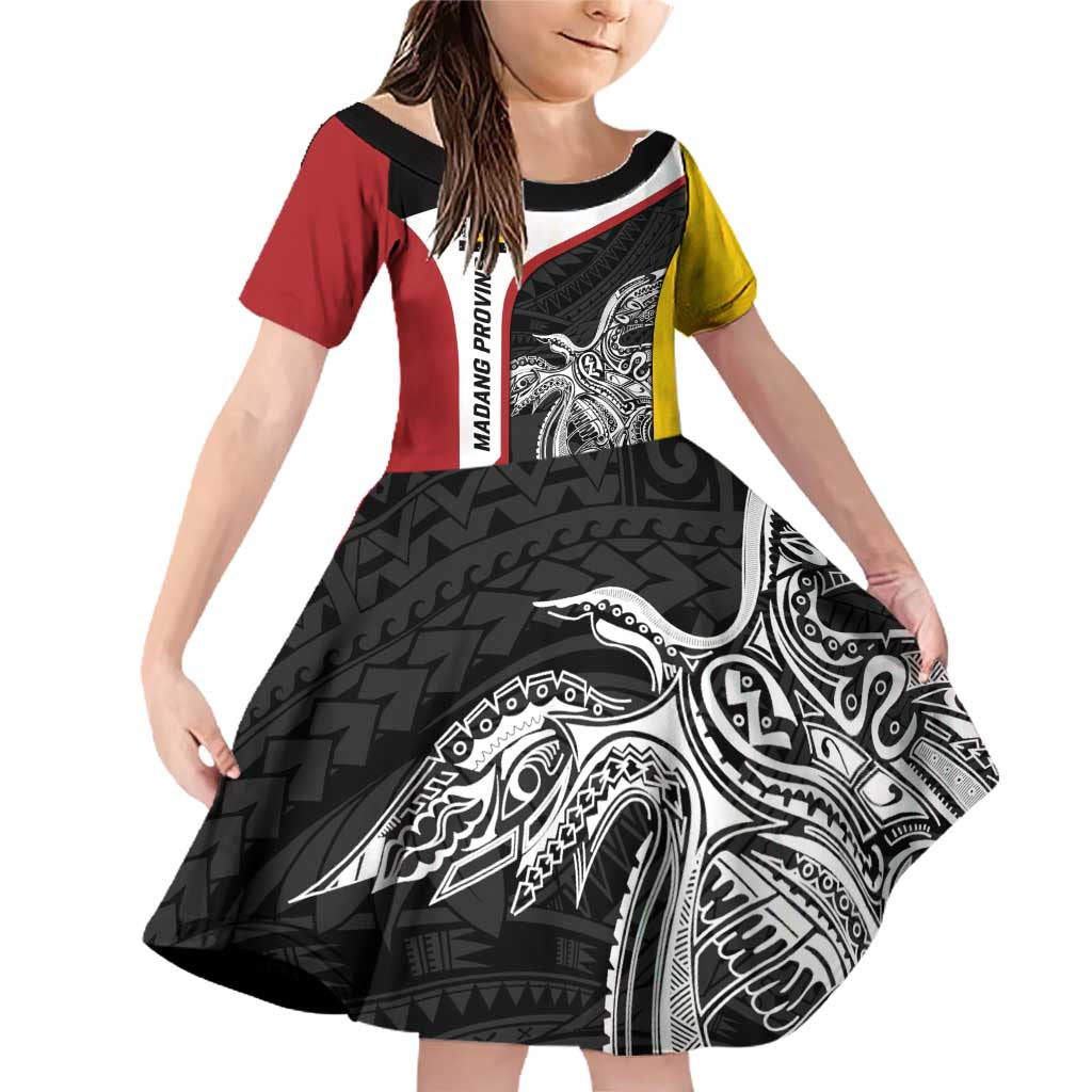Personalised PNG Madang Province Family Matching Off Shoulder Short Dress and Hawaiian Shirt Bird of Paradise Tattoo Flag Motif - Polynesian Pride