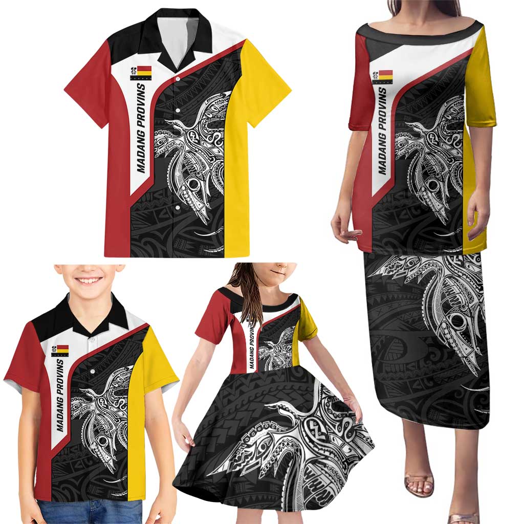 Personalised PNG Madang Province Family Matching Puletasi and Hawaiian Shirt Bird of Paradise Tattoo Flag Motif - Polynesian Pride
