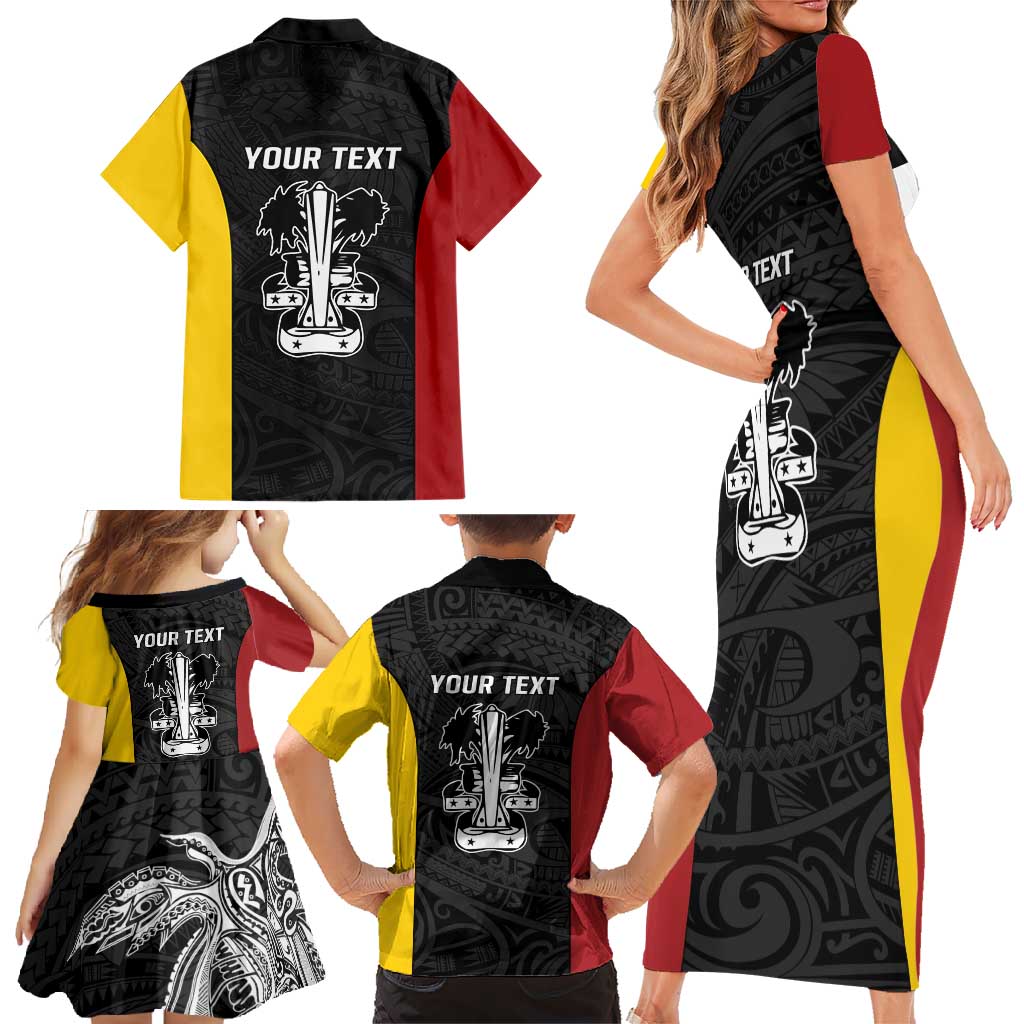 Personalised PNG Madang Province Family Matching Short Sleeve Bodycon Dress and Hawaiian Shirt Bird of Paradise Tattoo Flag Motif - Polynesian Pride
