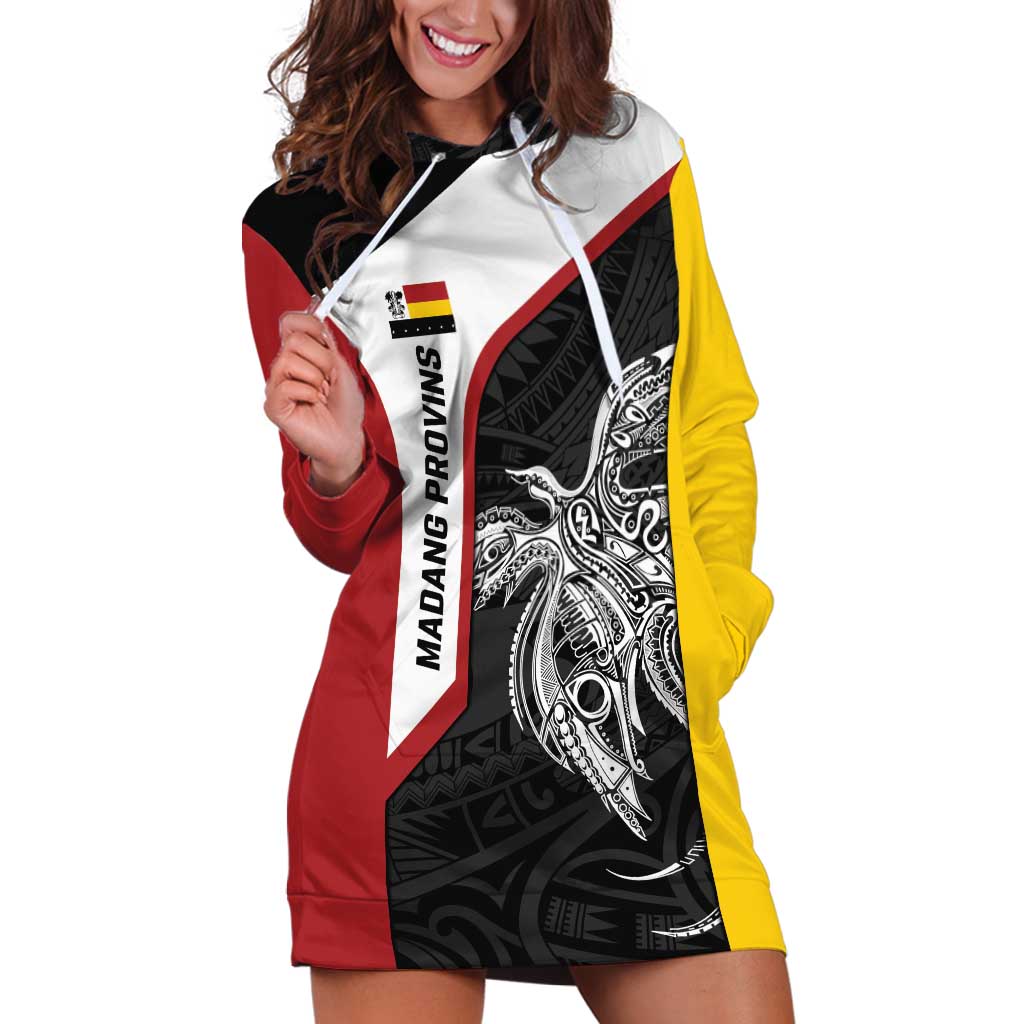 Personalised PNG Madang Province Hoodie Dress Bird of Paradise Tattoo Flag Motif - Polynesian Pride