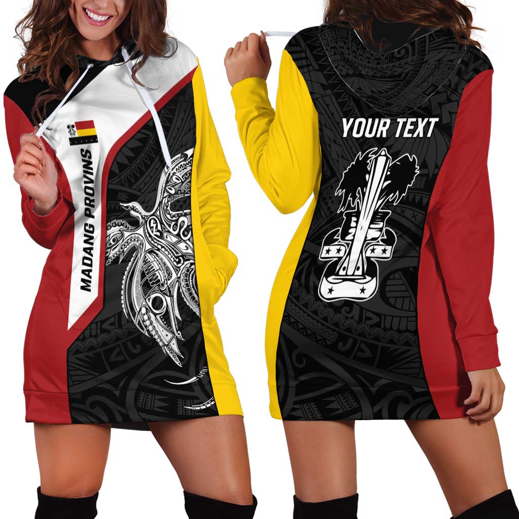 Personalised PNG Madang Province Hoodie Dress Bird of Paradise Tattoo Flag Motif - Polynesian Pride