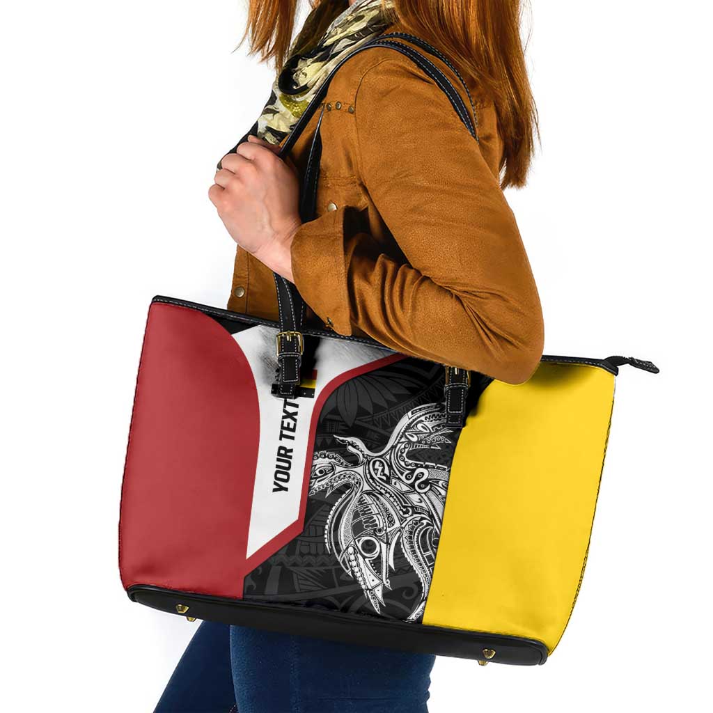 Personalised PNG Madang Province Leather Tote Bag Bird of Paradise Tattoo Flag Motif - Polynesian Pride
