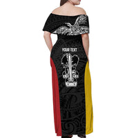 Personalised PNG Madang Province Off Shoulder Maxi Dress Bird of Paradise Tattoo Flag Motif - Polynesian Pride