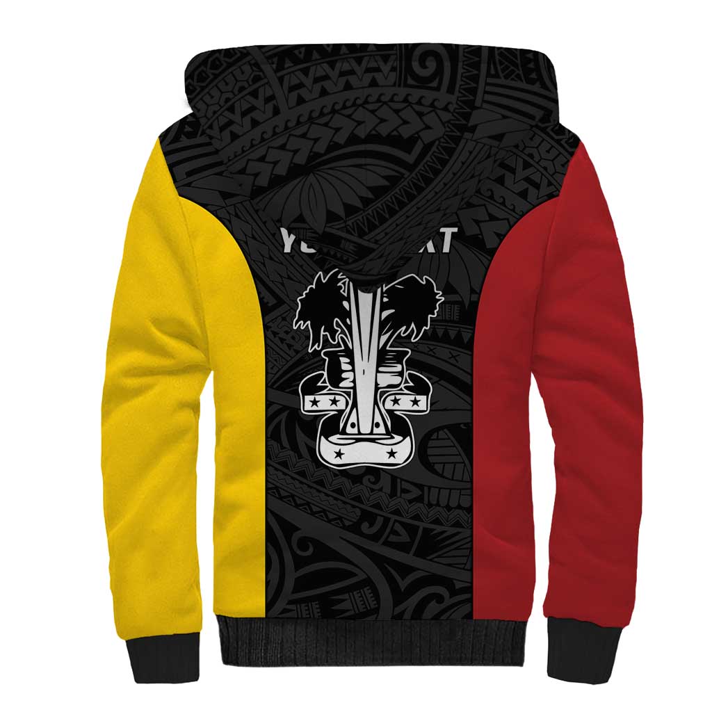 Personalised PNG Madang Province Sherpa Hoodie Bird of Paradise Tattoo Flag Motif - Polynesian Pride