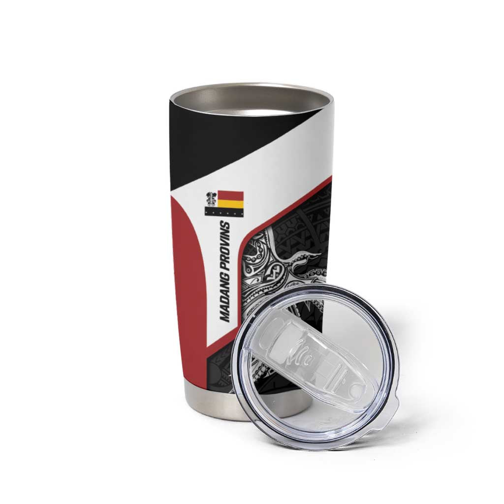 Personalised PNG Madang Province Tumbler Cup Bird of Paradise Tattoo Flag Motif - Polynesian Pride