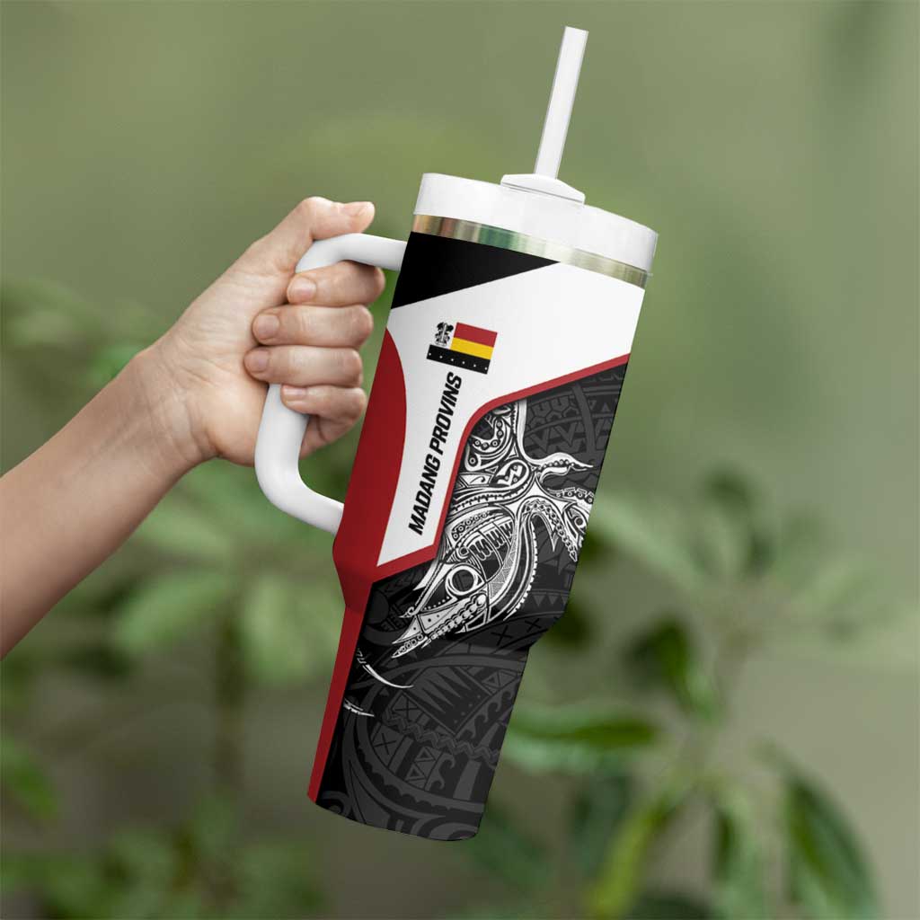 Personalised PNG Madang Province Tumbler With Handle Bird of Paradise Tattoo Flag Motif - Polynesian Pride