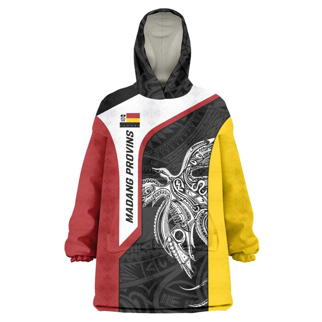 Personalised PNG Madang Province Wearable Blanket Hoodie Bird of Paradise Tattoo Flag Motif - Polynesian Pride
