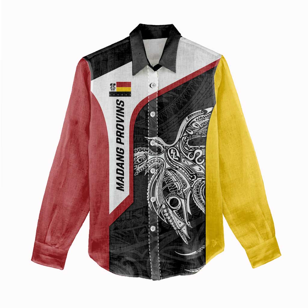 Personalised PNG Madang Province Women Casual Shirt Bird of Paradise Tattoo Flag Motif - Polynesian Pride
