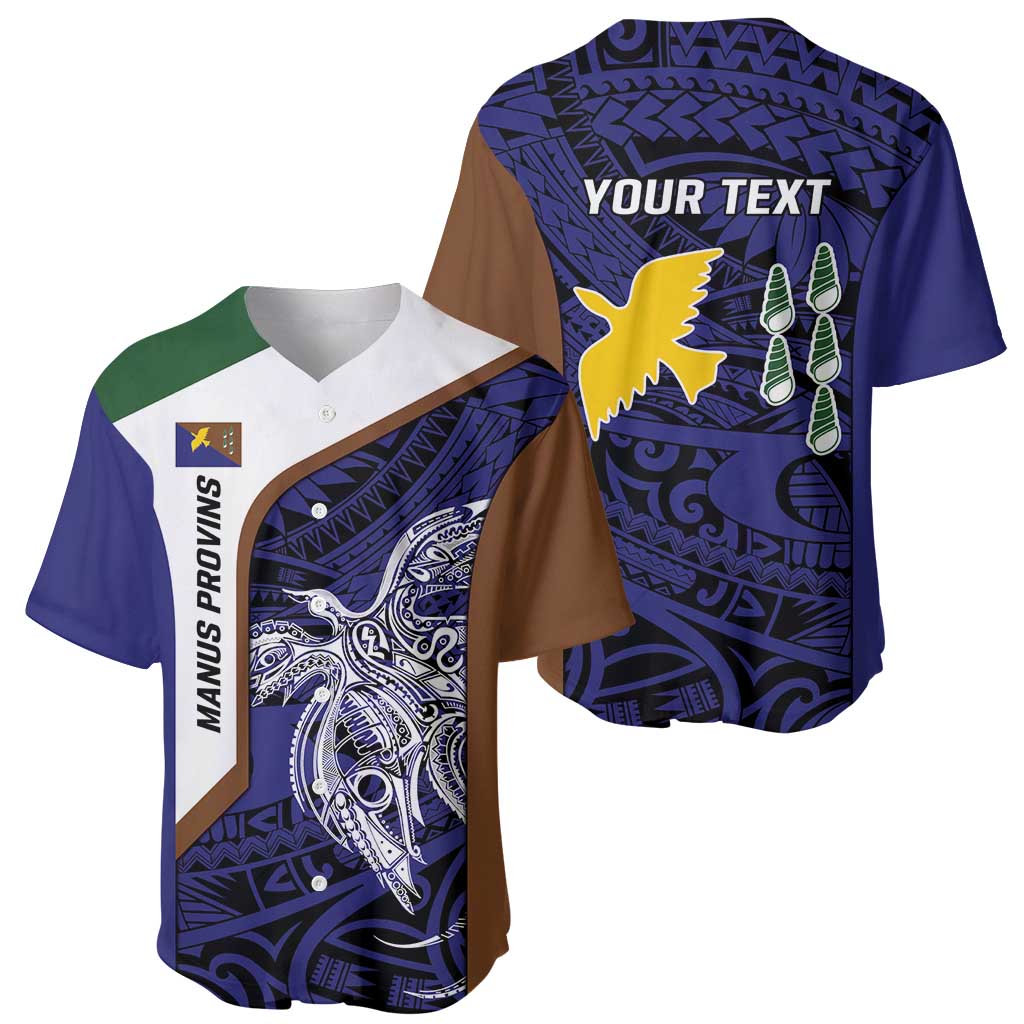 Personalised PNG Manus Province Baseball Jersey Bird of Paradise Tattoo Flag Motif - Polynesian Pride