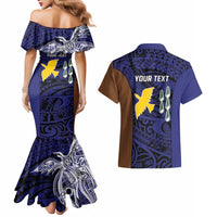 Personalised PNG Manus Province Couples Matching Mermaid Dress and Hawaiian Shirt Bird of Paradise Tattoo Flag Motif - Polynesian Pride