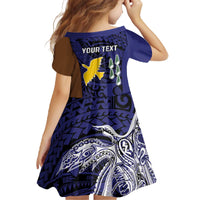 Personalised PNG Manus Province Family Matching Off The Shoulder Long Sleeve Dress and Hawaiian Shirt Bird of Paradise Tattoo Flag Motif - Polynesian Pride