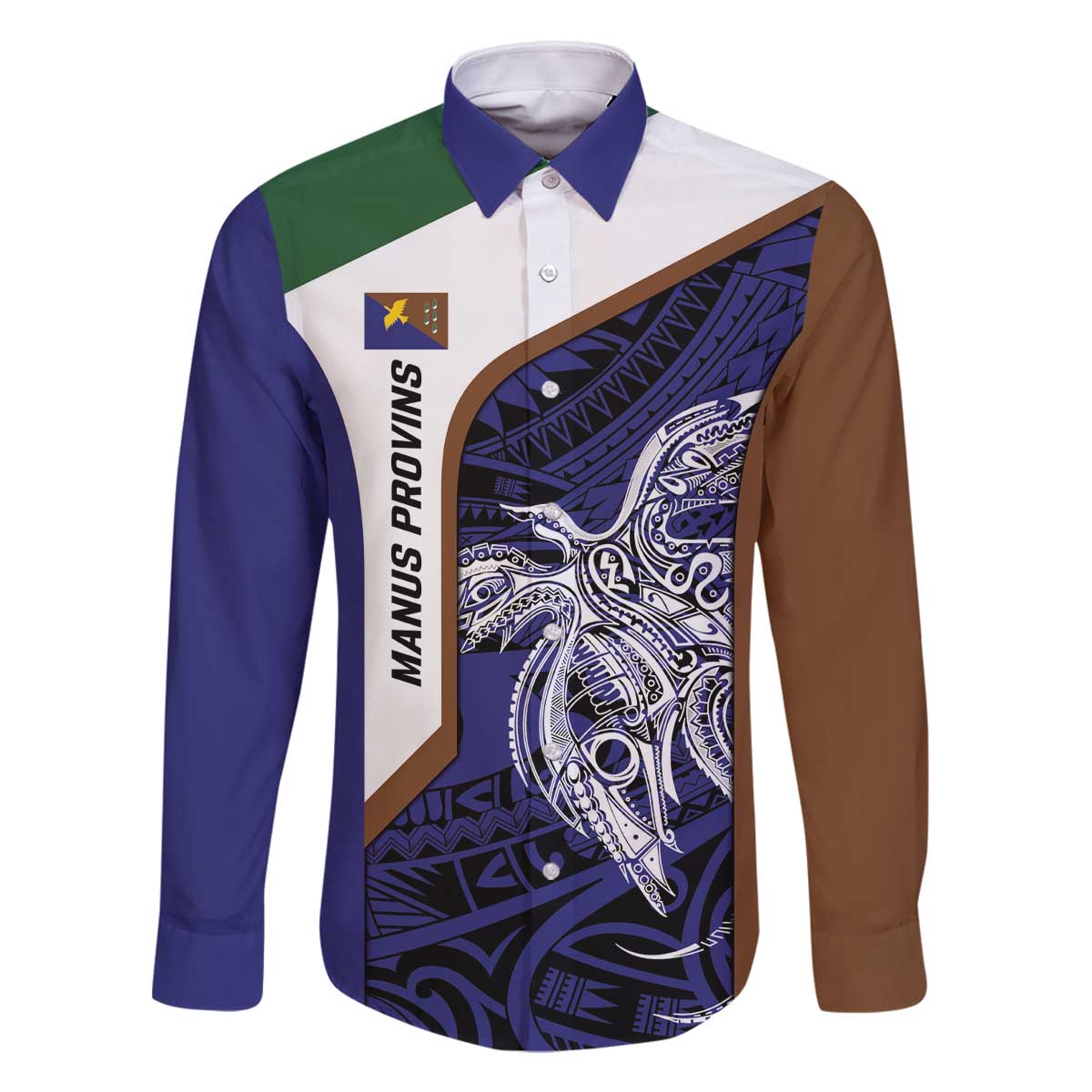 Personalised PNG Manus Province Family Matching Off The Shoulder Long Sleeve Dress and Hawaiian Shirt Bird of Paradise Tattoo Flag Motif - Polynesian Pride