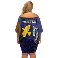 Personalised PNG Manus Province Family Matching Off Shoulder Short Dress and Hawaiian Shirt Bird of Paradise Tattoo Flag Motif - Polynesian Pride