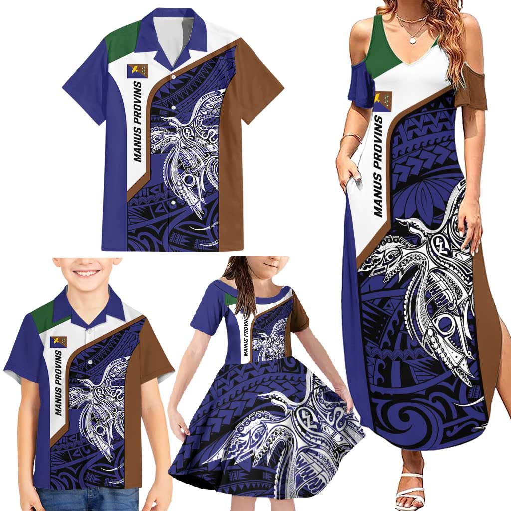 Personalised PNG Manus Province Family Matching Summer Maxi Dress and Hawaiian Shirt Bird of Paradise Tattoo Flag Motif - Polynesian Pride