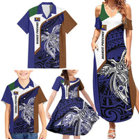 Personalised PNG Manus Province Family Matching Summer Maxi Dress and Hawaiian Shirt Bird of Paradise Tattoo Flag Motif - Polynesian Pride