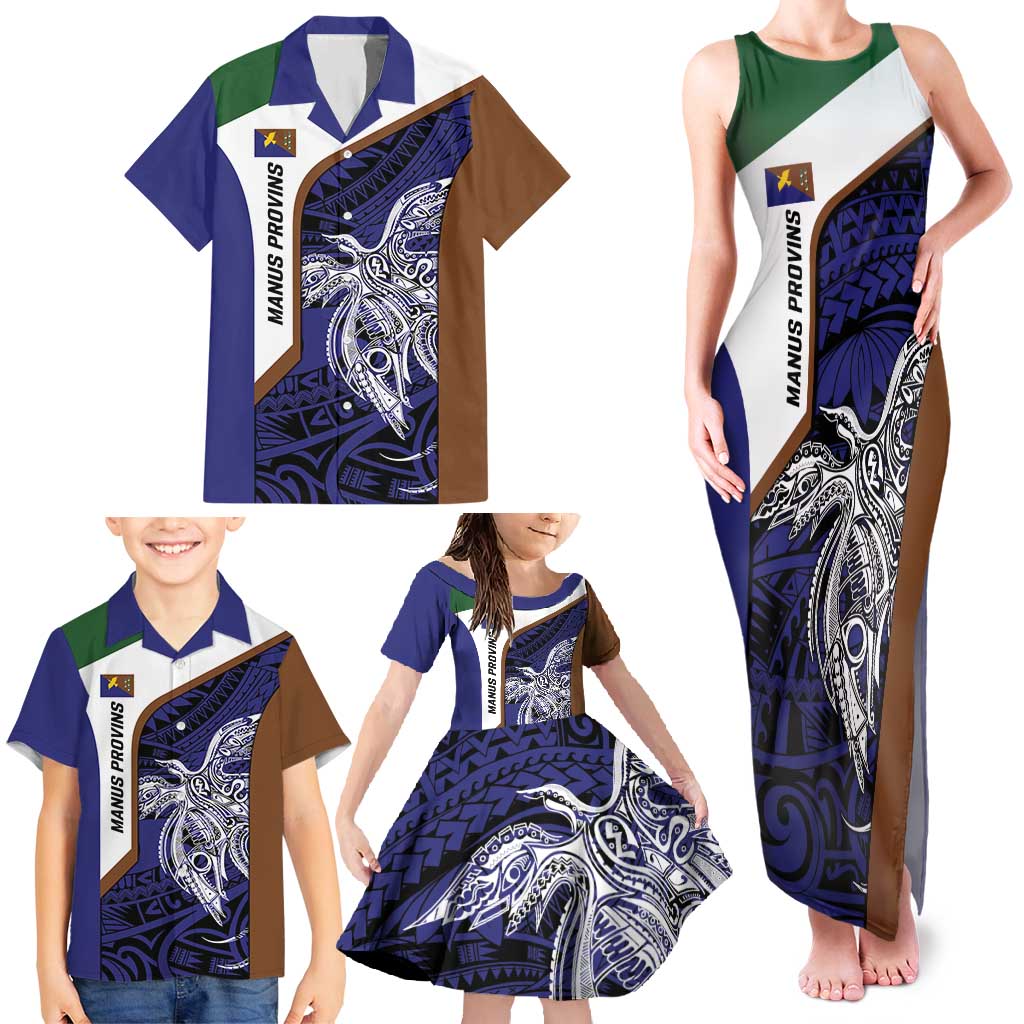 Personalised PNG Manus Province Family Matching Tank Maxi Dress and Hawaiian Shirt Bird of Paradise Tattoo Flag Motif - Polynesian Pride