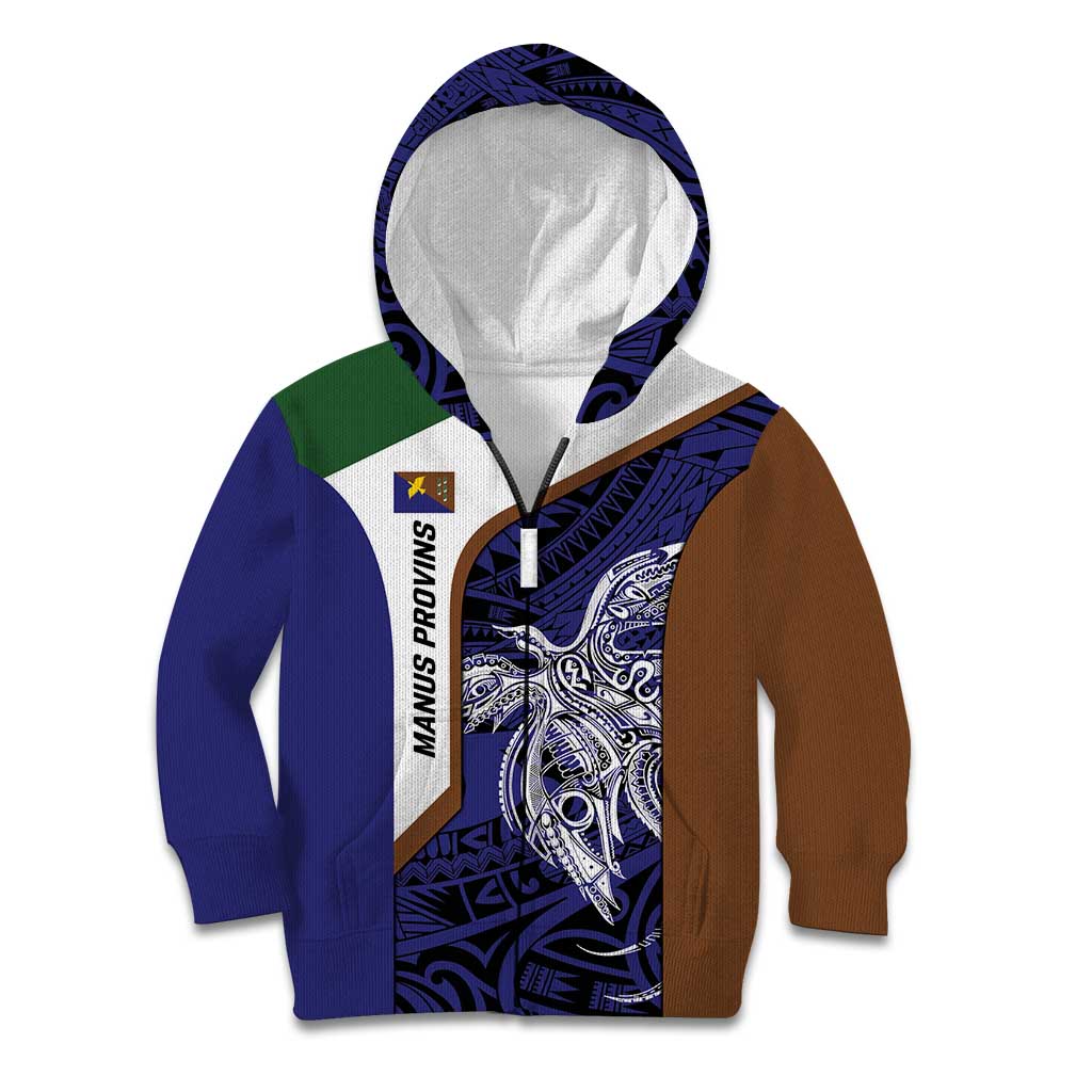 Personalised PNG Manus Province Kid Hoodie Bird of Paradise Tattoo Flag Motif - Polynesian Pride