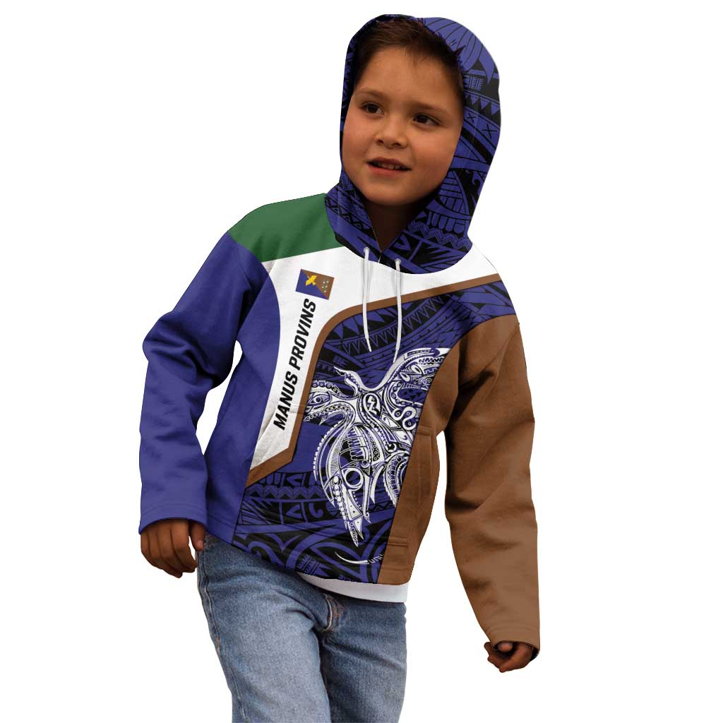Personalised PNG Manus Province Kid Hoodie Bird of Paradise Tattoo Flag Motif - Polynesian Pride