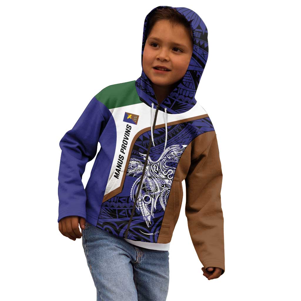 Personalised PNG Manus Province Kid Hoodie Bird of Paradise Tattoo Flag Motif - Polynesian Pride