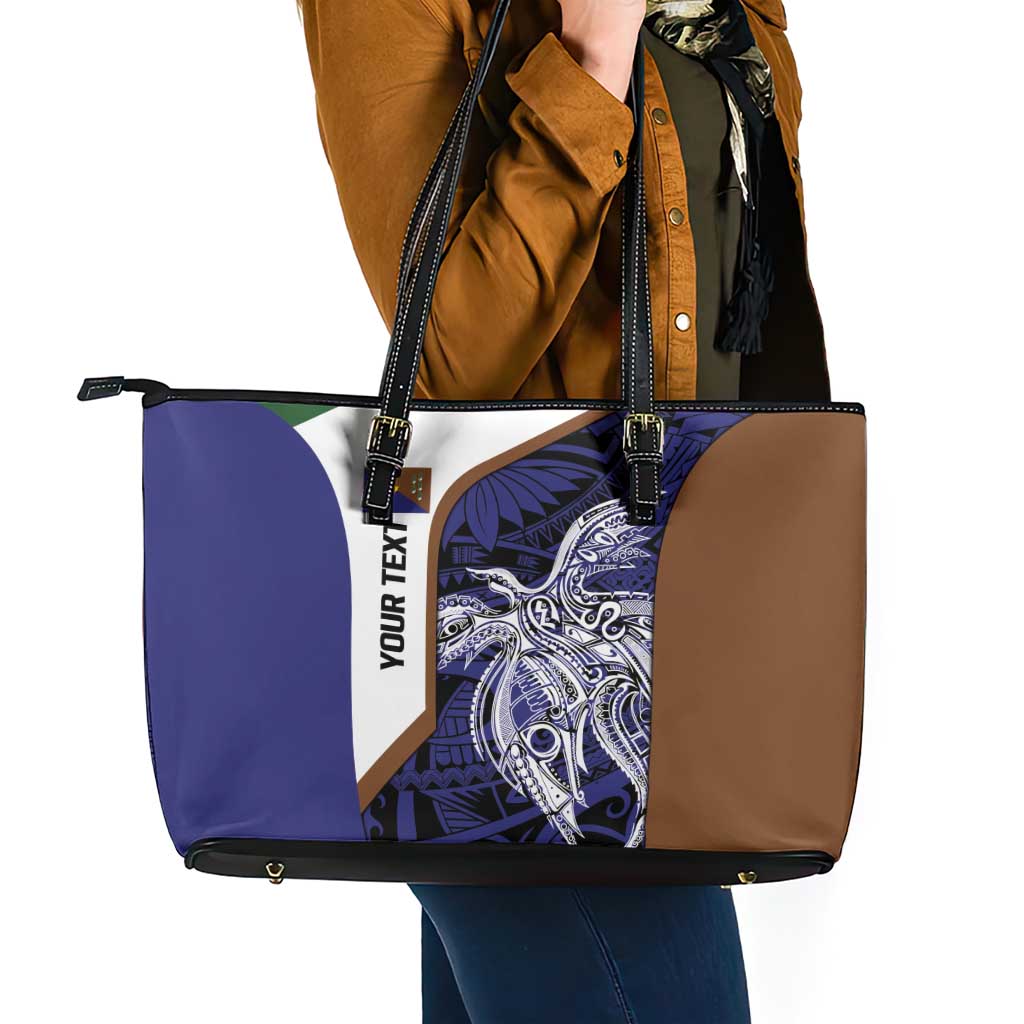 Personalised PNG Manus Province Leather Tote Bag Bird of Paradise Tattoo Flag Motif - Polynesian Pride