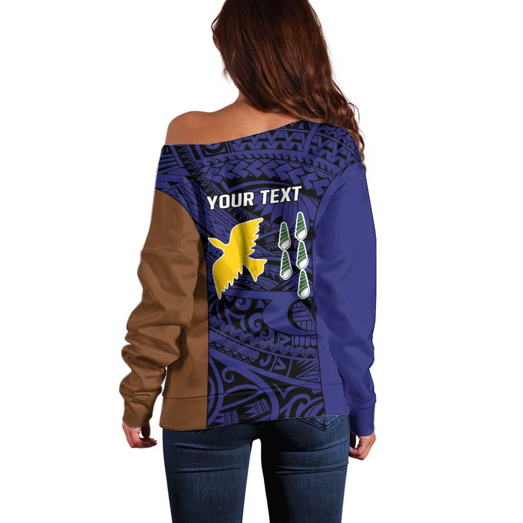 Personalised PNG Manus Province Off Shoulder Sweater Bird of Paradise Tattoo Flag Motif - Polynesian Pride