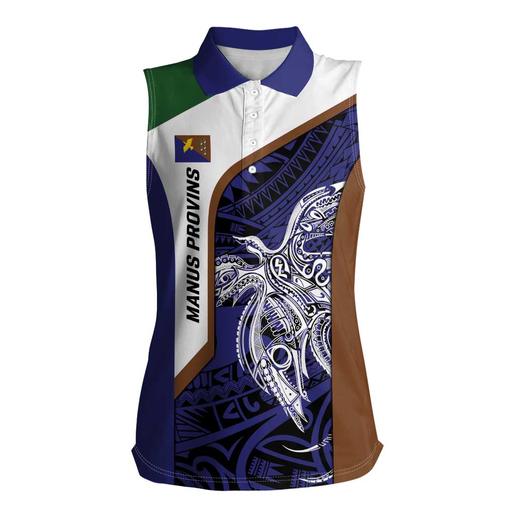 Personalised PNG Manus Province Women Sleeveless Polo Shirt Bird of Paradise Tattoo Flag Motif LT9 Female Blue - Polynesian Pride