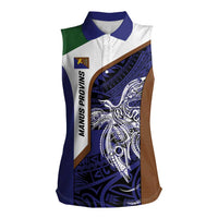 Personalised PNG Manus Province Women Sleeveless Polo Shirt Bird of Paradise Tattoo Flag Motif LT9 Female Blue - Polynesian Pride