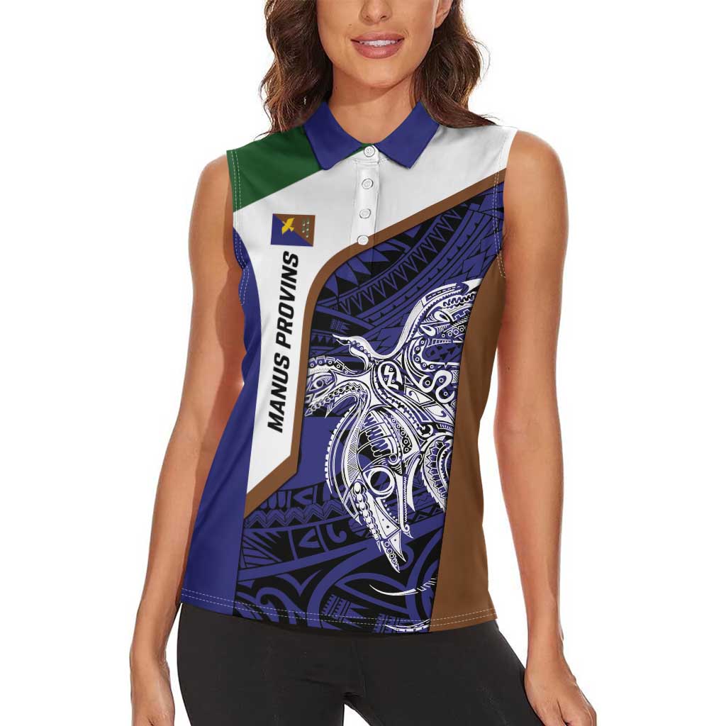 Personalised PNG Manus Province Women Sleeveless Polo Shirt Bird of Paradise Tattoo Flag Motif LT9 - Polynesian Pride
