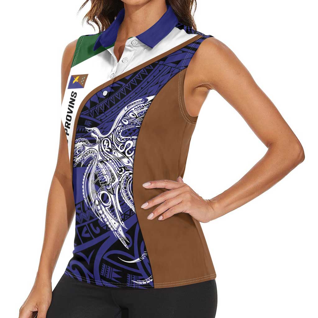 Personalised PNG Manus Province Women Sleeveless Polo Shirt Bird of Paradise Tattoo Flag Motif LT9 - Polynesian Pride