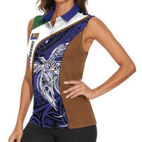 Personalised PNG Manus Province Women Sleeveless Polo Shirt Bird of Paradise Tattoo Flag Motif LT9 - Polynesian Pride