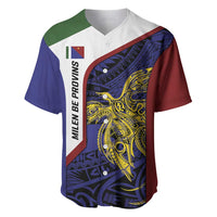 Personalised PNG Milne Bay Province Baseball Jersey Bird of Paradise Tattoo Flag Motif - Polynesian Pride