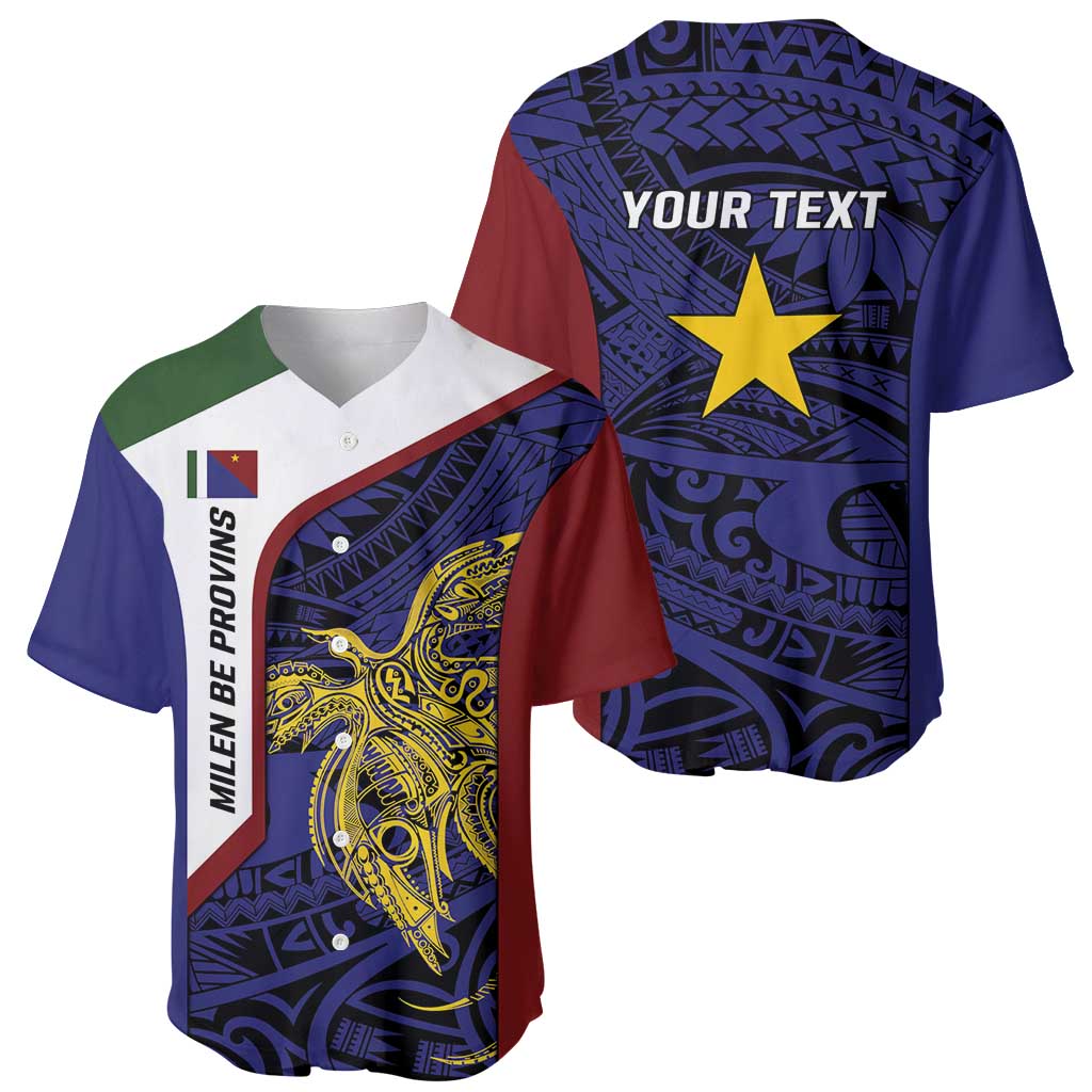Personalised PNG Milne Bay Province Baseball Jersey Bird of Paradise Tattoo Flag Motif - Polynesian Pride