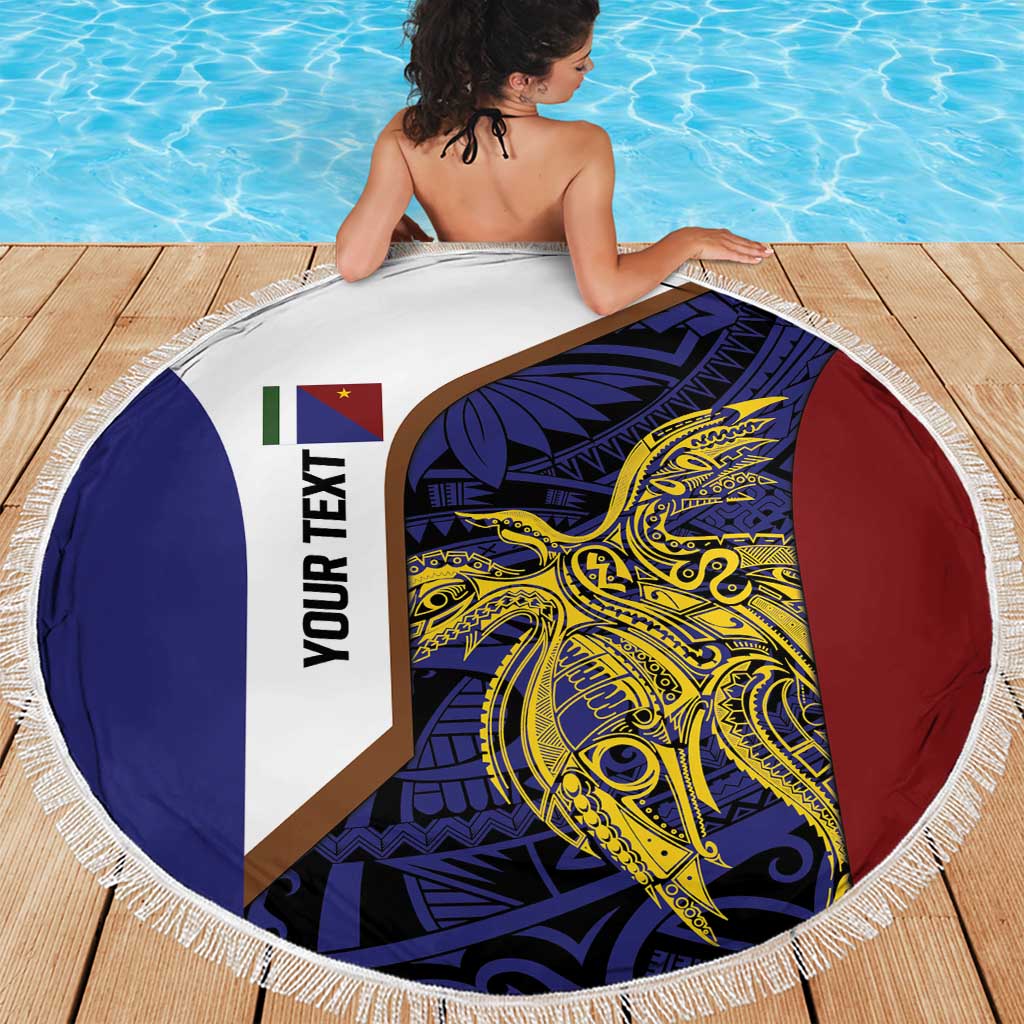 Personalised PNG Milne Bay Province Beach Blanket Bird of Paradise Tattoo Flag Motif - Polynesian Pride