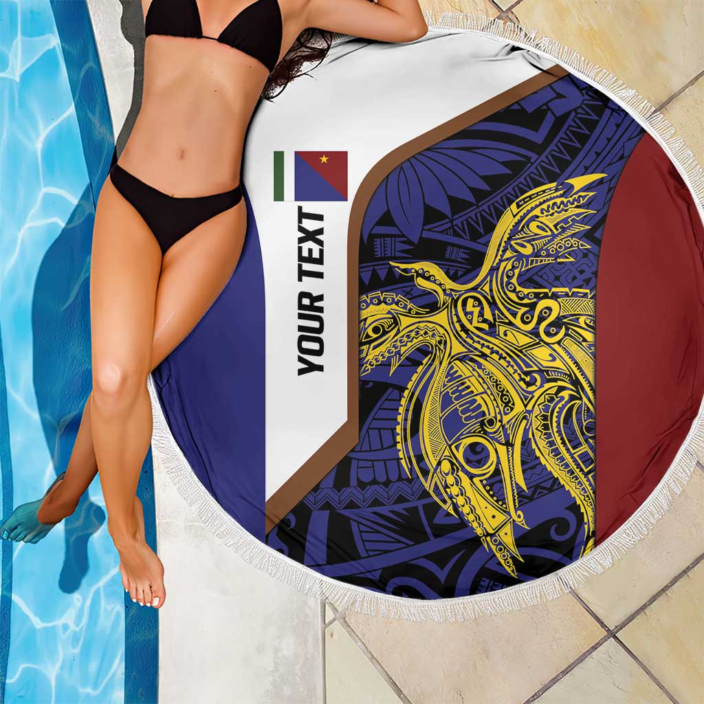Personalised PNG Milne Bay Province Beach Blanket Bird of Paradise Tattoo Flag Motif - Polynesian Pride