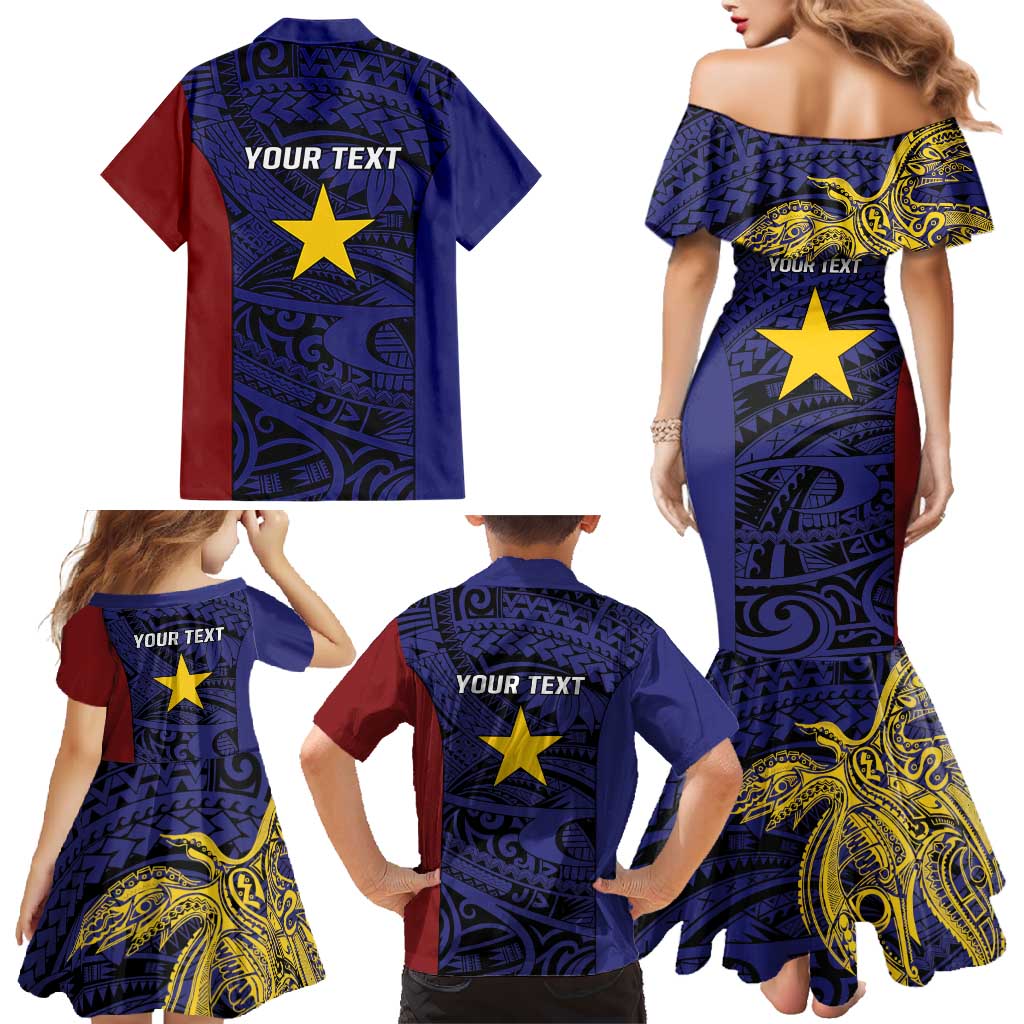 Personalised PNG Milne Bay Province Family Matching Mermaid Dress and Hawaiian Shirt Bird of Paradise Tattoo Flag Motif - Polynesian Pride