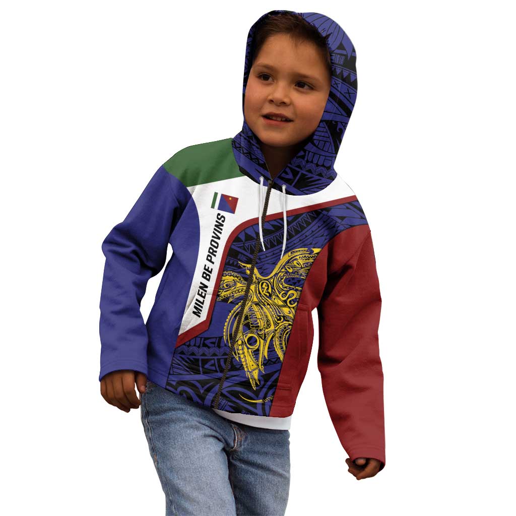 Personalised PNG Milne Bay Province Kid Hoodie Bird of Paradise Tattoo Flag Motif - Polynesian Pride