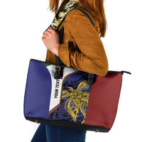 Personalised PNG Milne Bay Province Leather Tote Bag Bird of Paradise Tattoo Flag Motif - Polynesian Pride