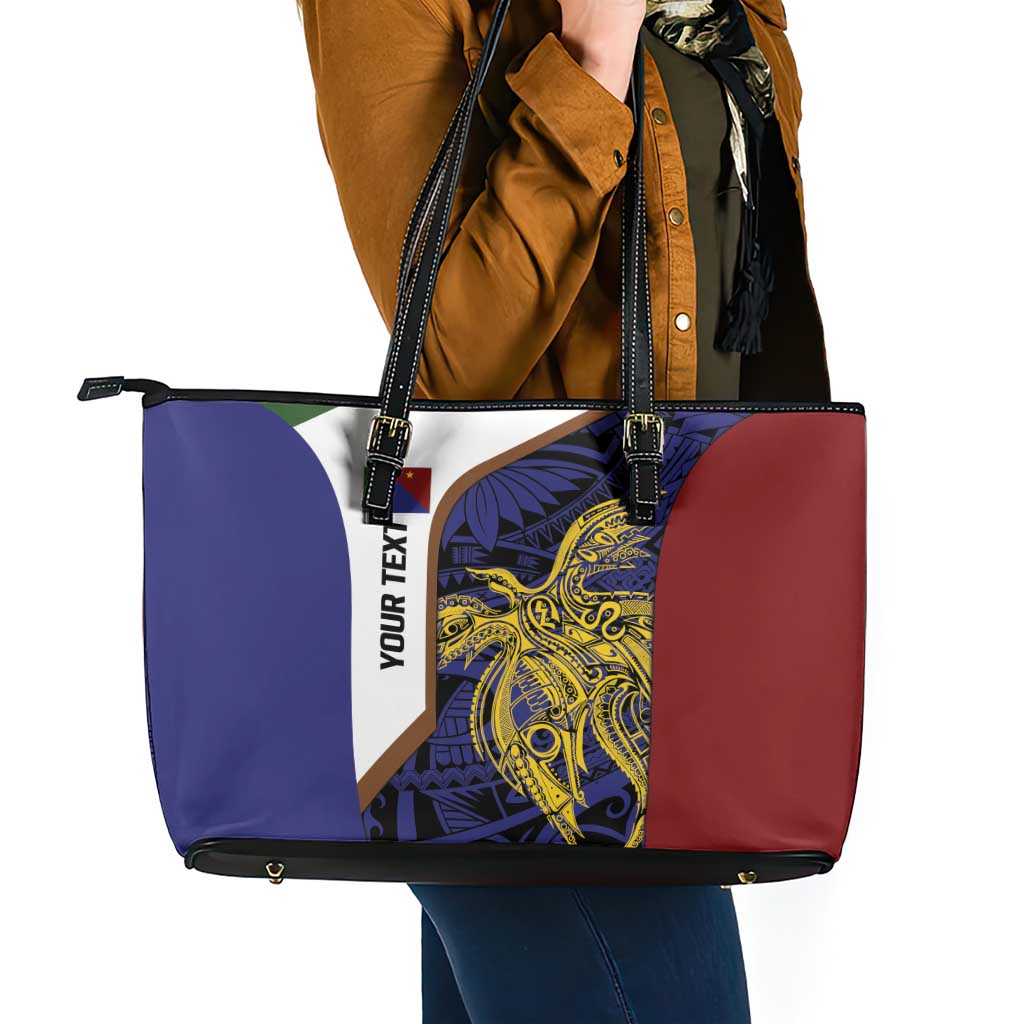 Personalised PNG Milne Bay Province Leather Tote Bag Bird of Paradise Tattoo Flag Motif - Polynesian Pride
