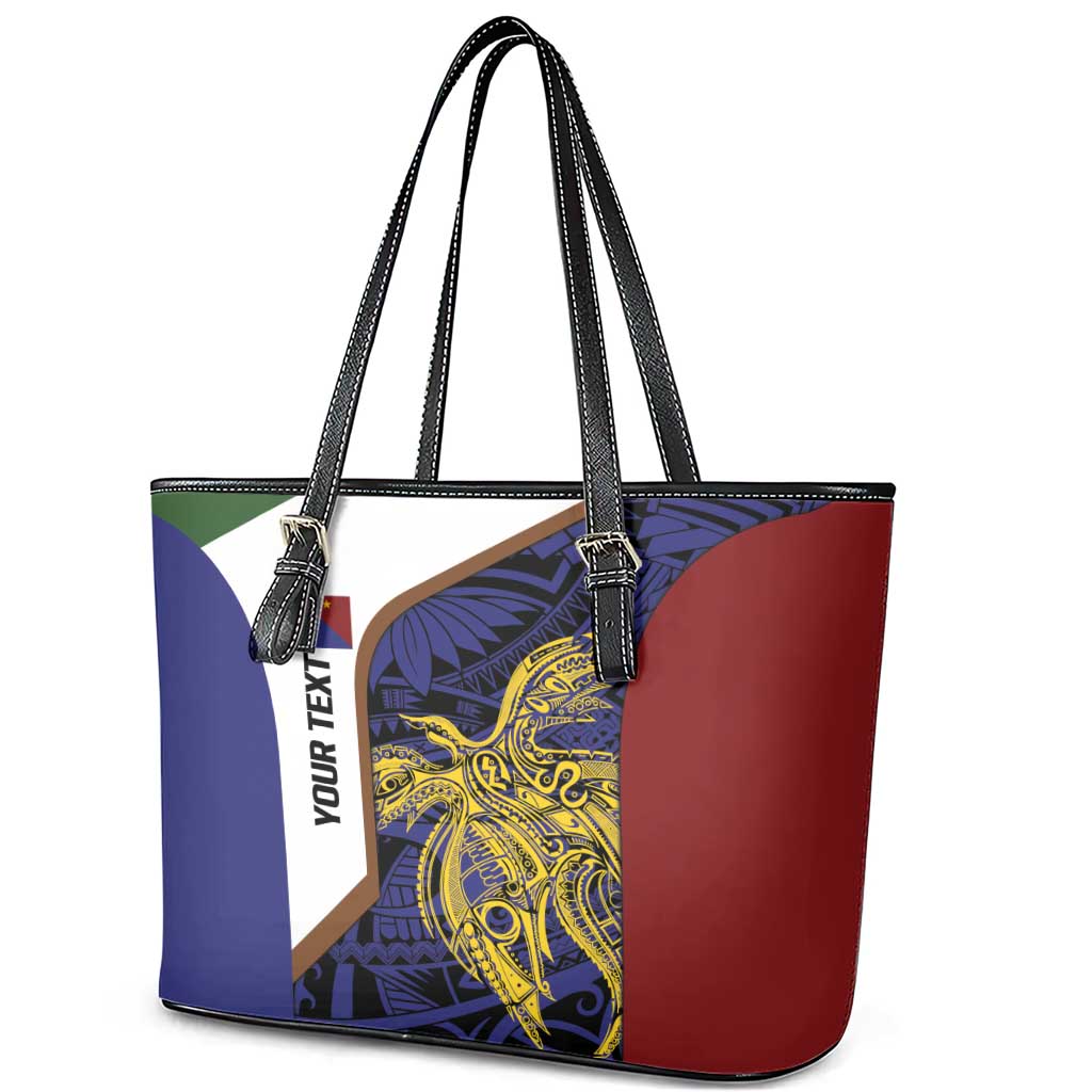 Personalised PNG Milne Bay Province Leather Tote Bag Bird of Paradise Tattoo Flag Motif - Polynesian Pride