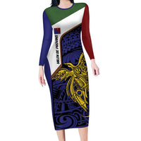 Personalised PNG Milne Bay Province Long Sleeve Bodycon Dress Bird of Paradise Tattoo Flag Motif - Polynesian Pride