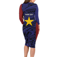 Personalised PNG Milne Bay Province Long Sleeve Bodycon Dress Bird of Paradise Tattoo Flag Motif - Polynesian Pride