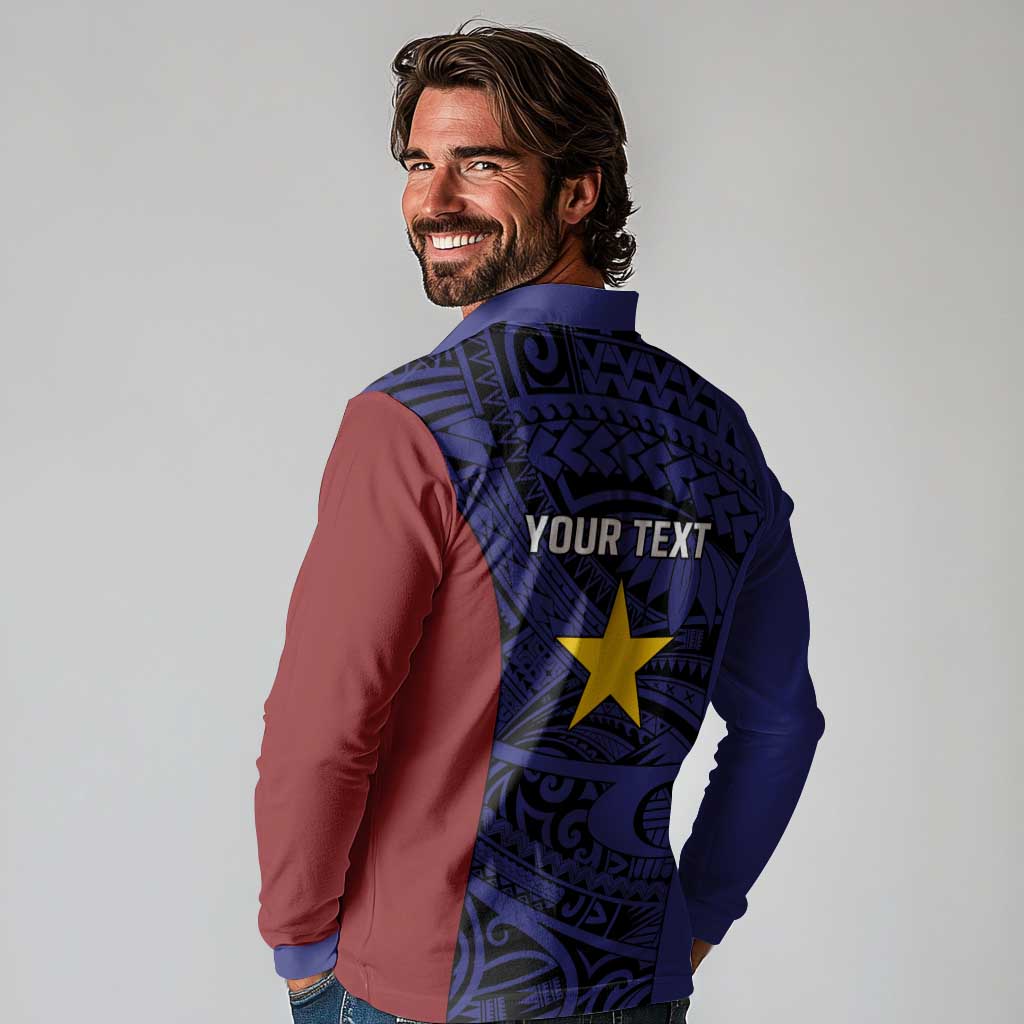 Personalised PNG Milne Bay Province Long Sleeve Polo Shirt Bird of Paradise Tattoo Flag Motif - Polynesian Pride