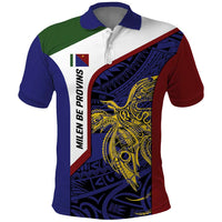 Personalised PNG Milne Bay Province Polo Shirt Bird of Paradise Tattoo Flag Motif - Polynesian Pride