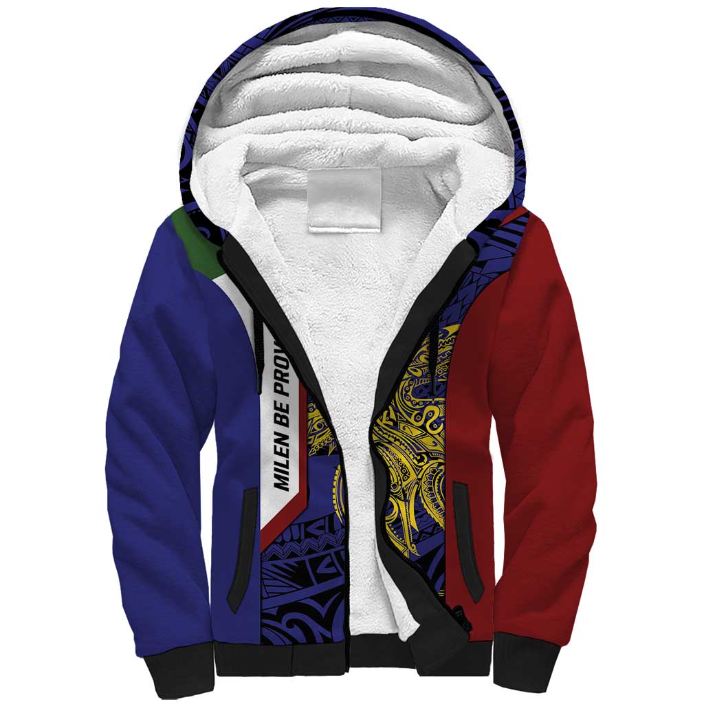 Personalised PNG Milne Bay Province Sherpa Hoodie Bird of Paradise Tattoo Flag Motif - Polynesian Pride