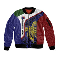 Personalised PNG Milne Bay Province Sleeve Zip Bomber Jacket Bird of Paradise Tattoo Flag Motif - Polynesian Pride