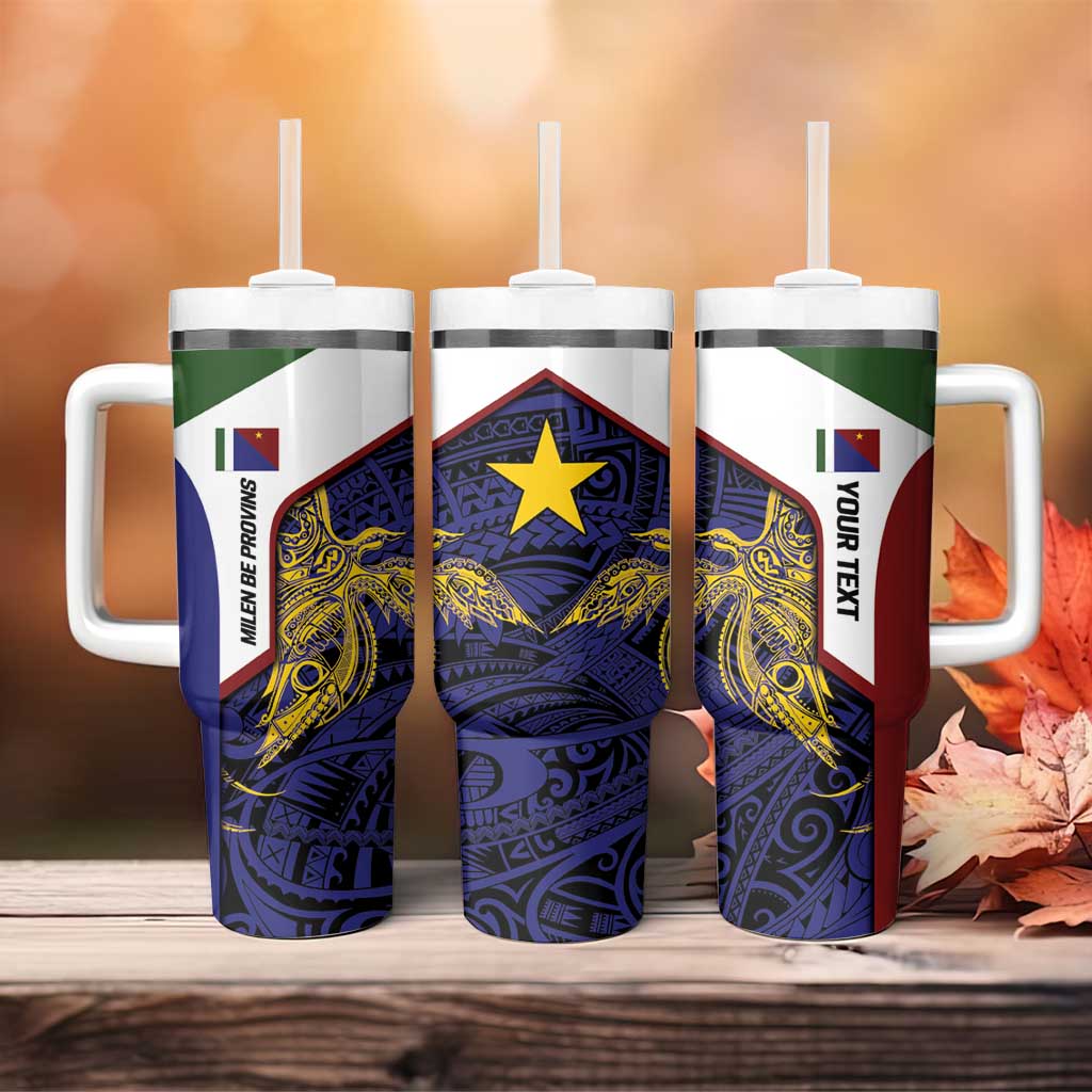 Personalised PNG Milne Bay Province Tumbler With Handle Bird of Paradise Tattoo Flag Motif - Polynesian Pride